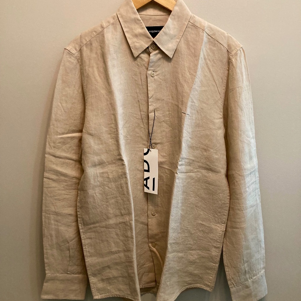 NWT Adolfo Dominguez Men's Linen Button-Down Shirt, Beige, Size Medium